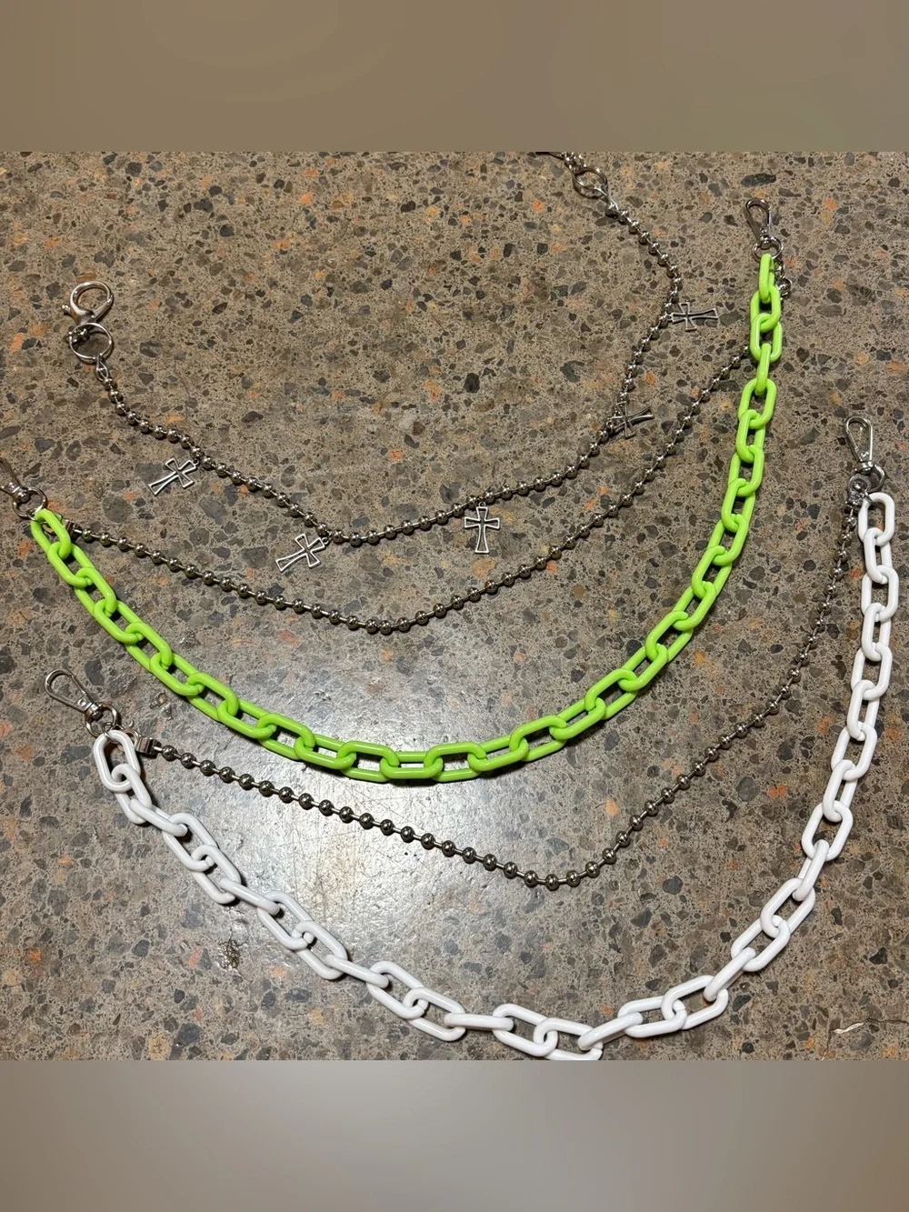 3 Pocket Chains Ball Chain Y2K, Scene, Streetwear, Silver, Green, White